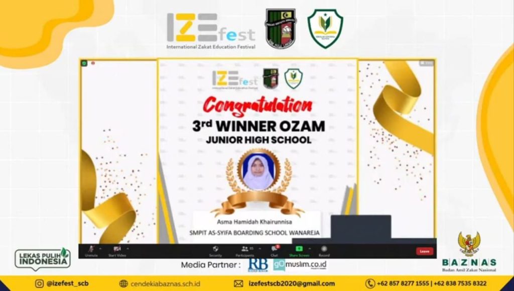 Selamat Kepada Santri As-Syifa atas diraihnya Juara 3 OZAM IZE-FEST 2020