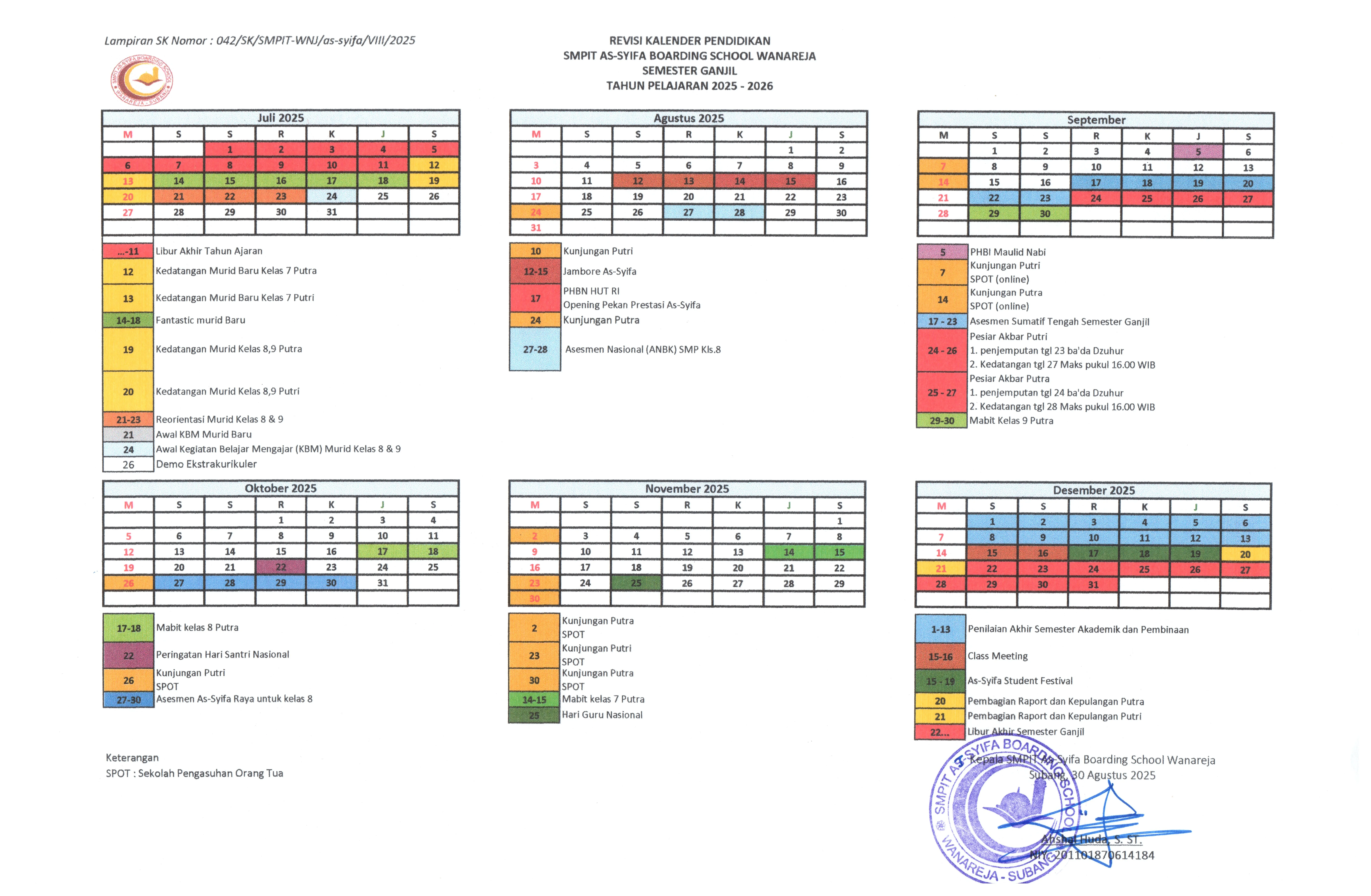 kalender pendidikan smpit as syifa boarding school wanareja 2025