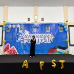 Stage decorated for language festival.